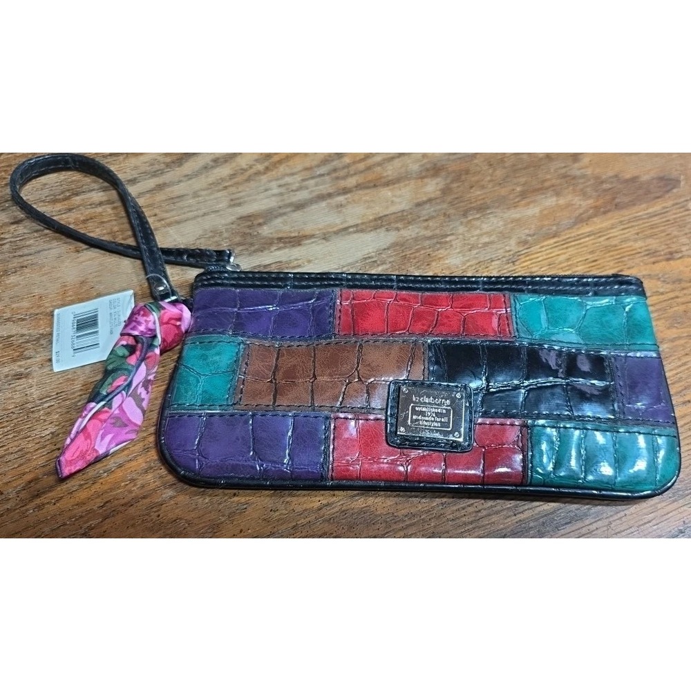 Liz Claiborne‎ Long Clutch Faux Leather Patchwork Y2K Boho NWT